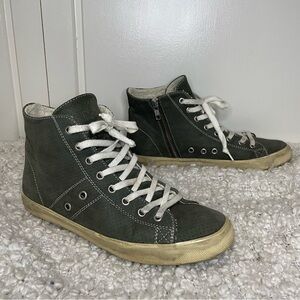 Leather Crown Handmade in Italy Khaki Green Leather High Top Sneakers 38